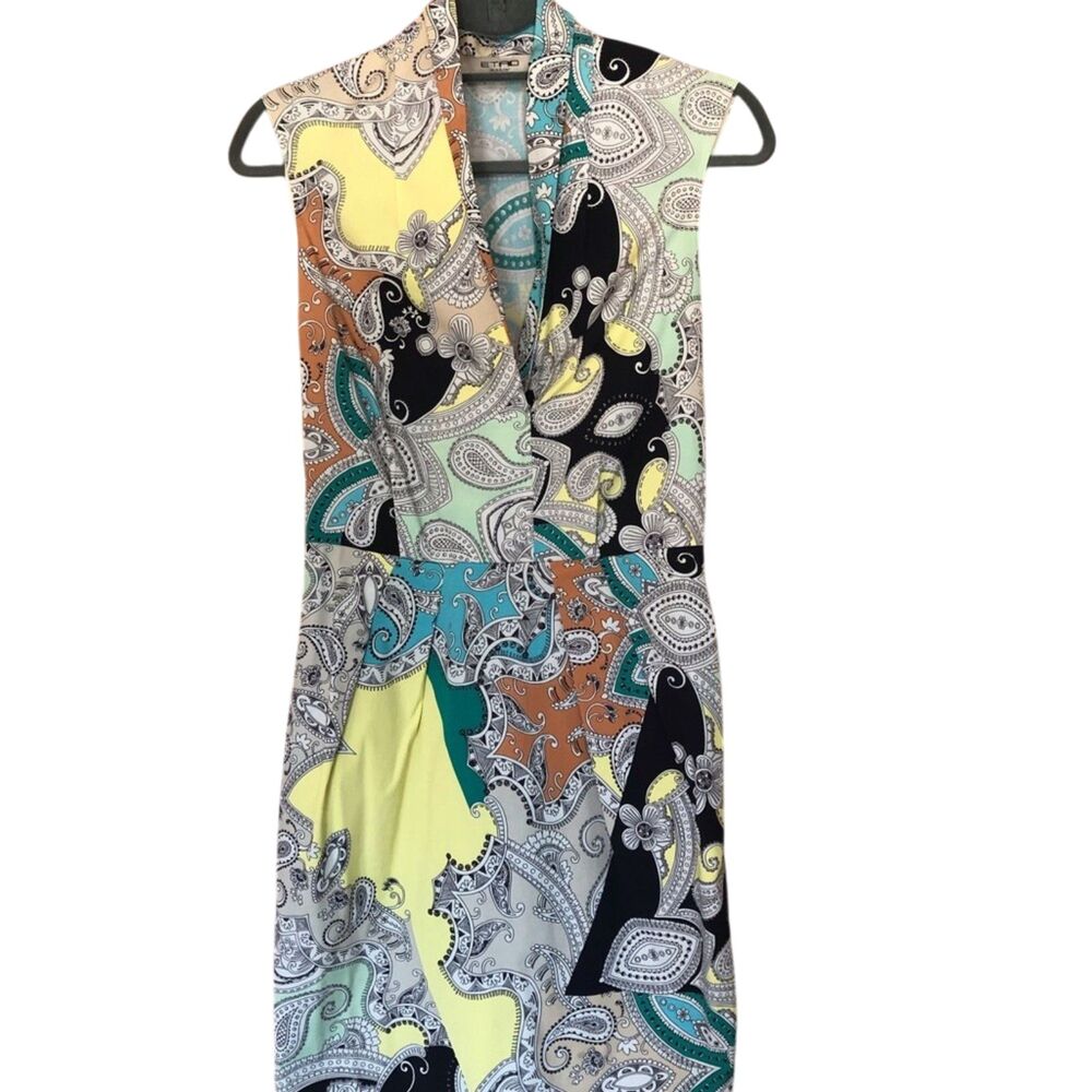 Etro Milano Pinafore Paisley Cotton Dress White Multicolor Size 40 IT US 2 XS/S